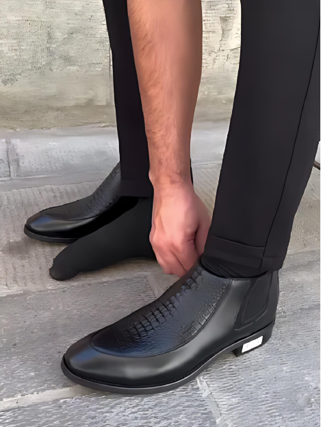 High-quality Textured Zipper Men's Leather Shoes