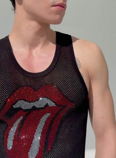 Black Rhinestone Tongue Vest