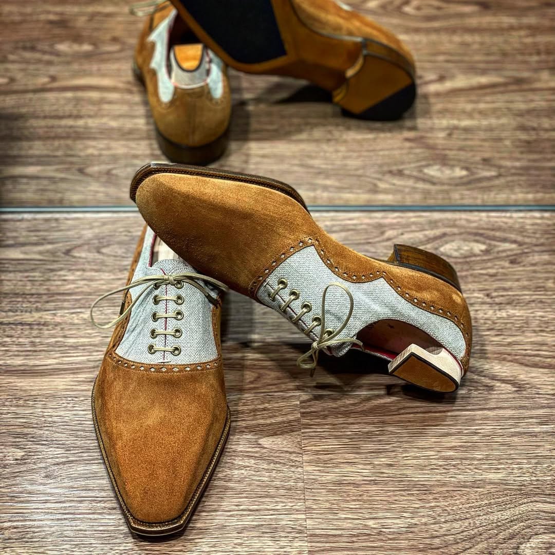 Colorblock Suede Lace-Up Men's Shoes