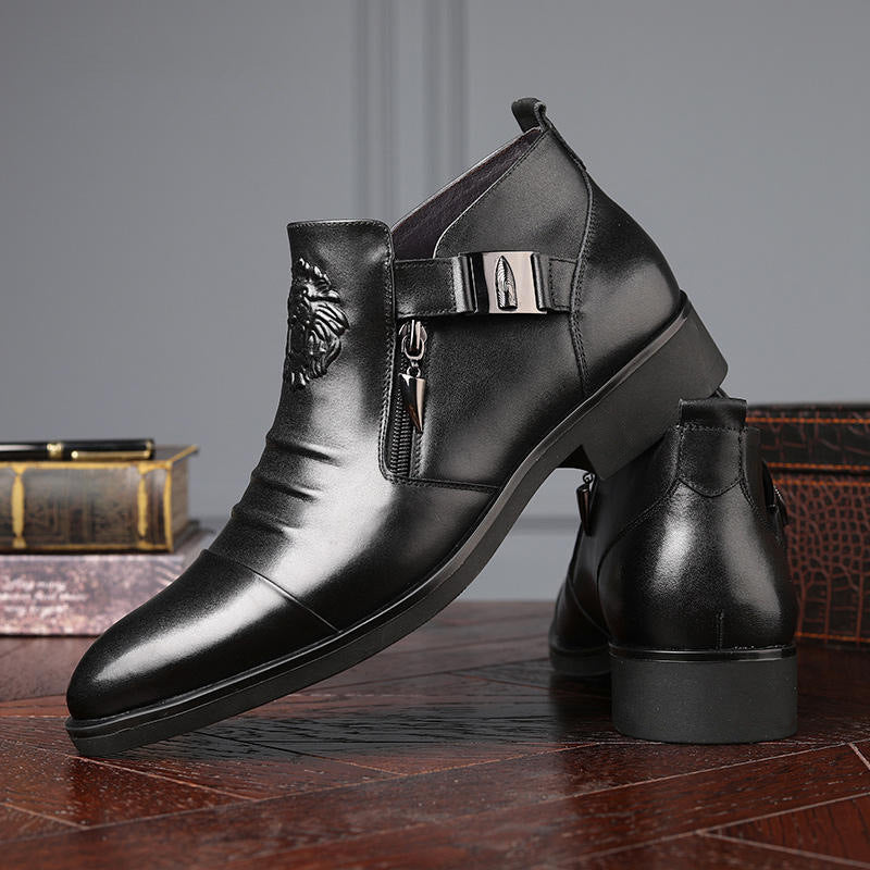 Men's Embossed Leather Zip-Up Boots