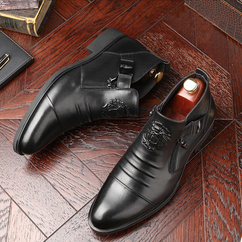 Men's Embossed Leather Zip-Up Boots