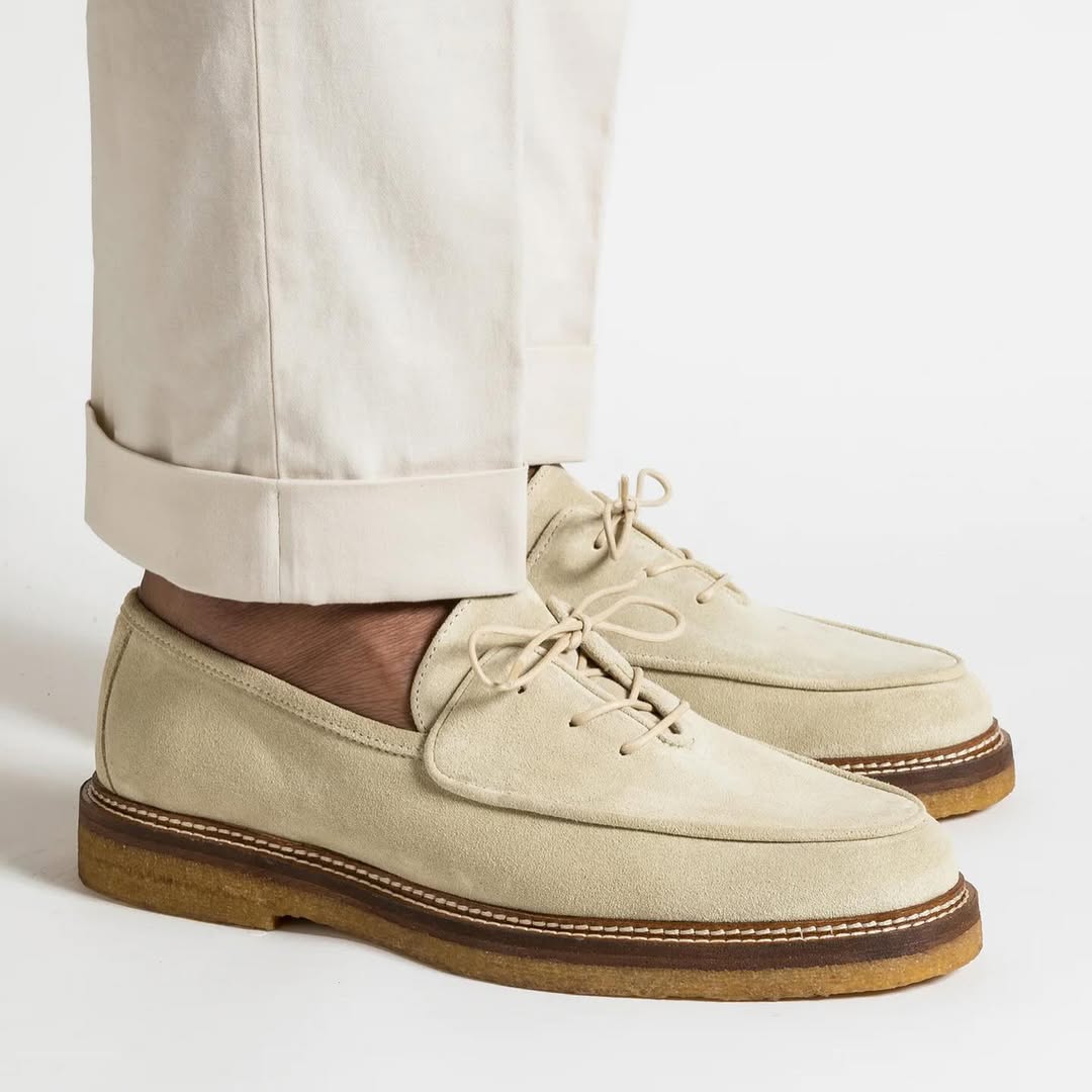 Beige Suede Lace-Up Men's Loafers