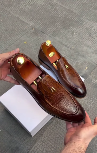 Brown Textured Leather Shoes