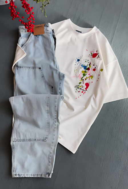 Colorful Ink Embroidery Print T-shirt