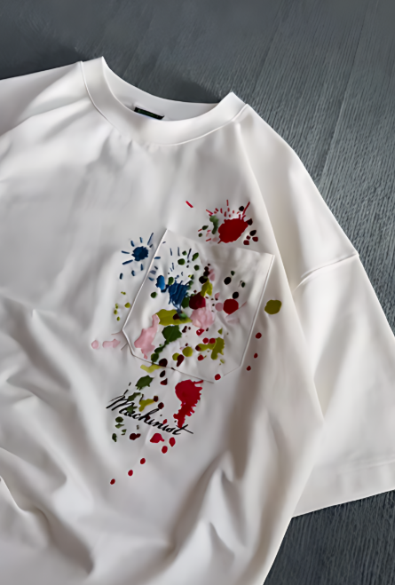 Colorful Ink Embroidery Print T-shirt