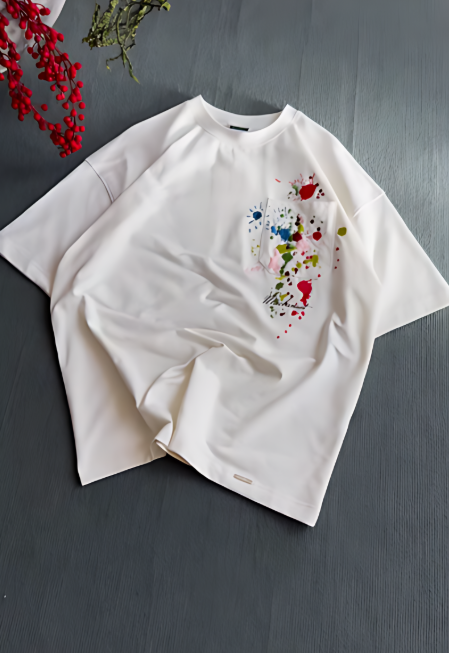 Colorful Ink Embroidery Print T-shirt