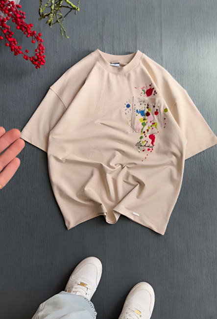 Colorful Ink Embroidery Print T-shirt