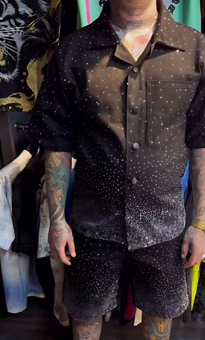 Men's Black Sparkling Rhinestone Set