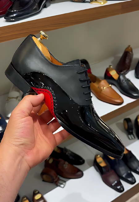 The Royal Hand Craft Black Patent Leather Plain Toe Oxford Men Shoe