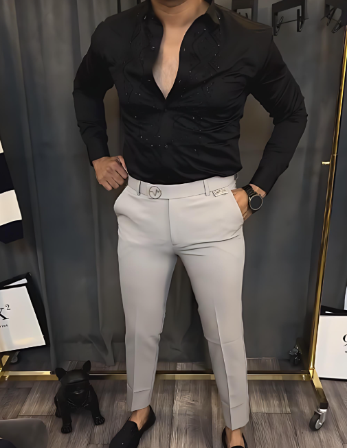 Black Sparkling Rhinestone Men's Shirt