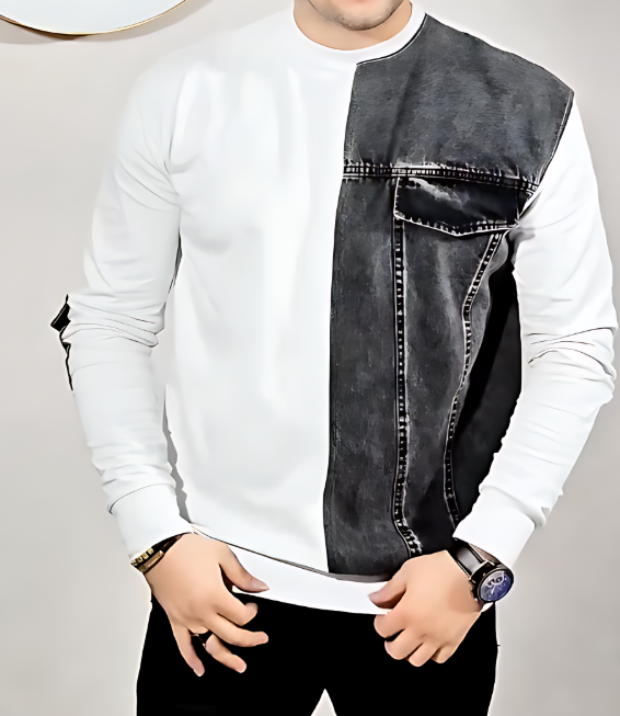 Men's Patchwork Denim Long-Sleeved Top
