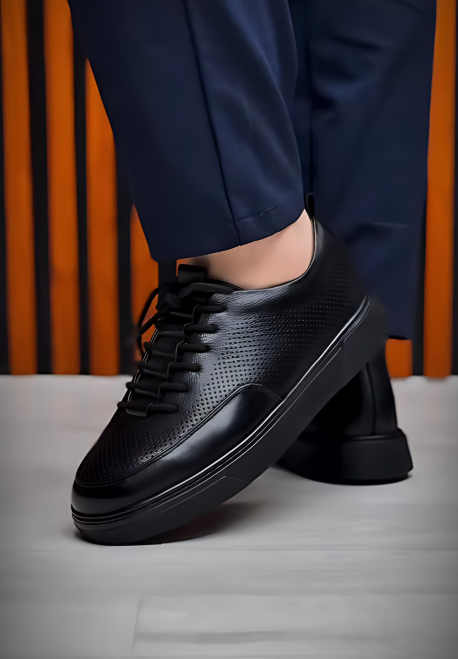 Black Lace-Up Casual Leather Shoes