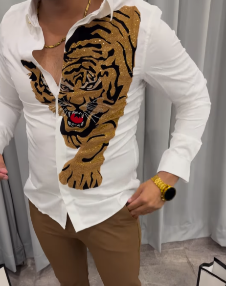Tiger Rhinestone Men's Shirt