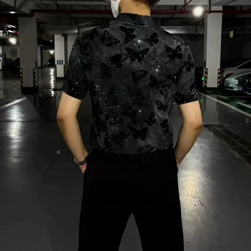Butterfly Sparkling Rhinestone Short Sleeve Shirt
