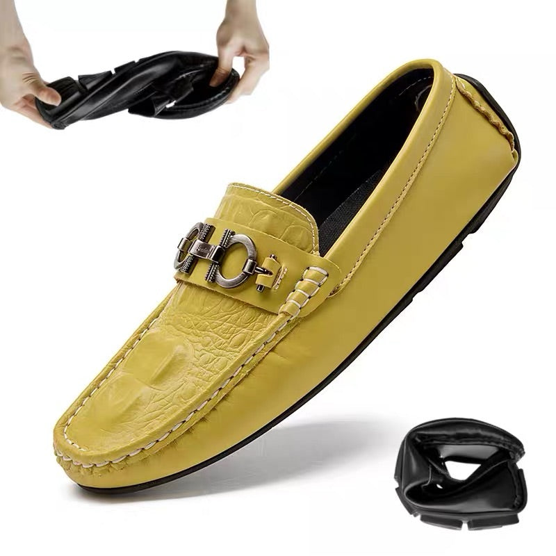 Men's Crocodile-Textured Slip-On Loafers