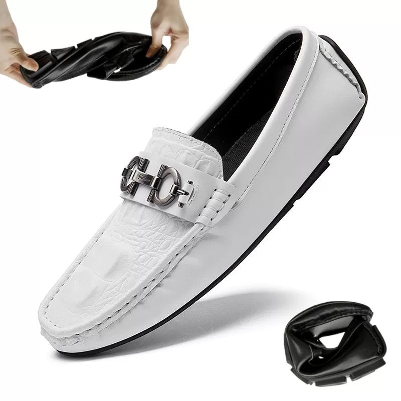 Men's Crocodile-Textured Slip-On Loafers