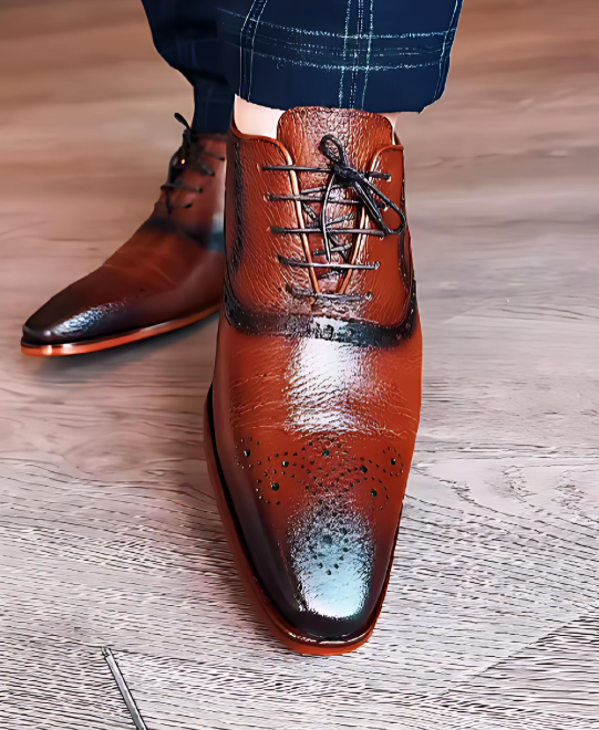 Men's Brown Textured Leather Shoes