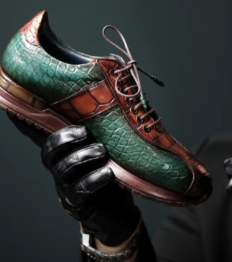 Contrast Color Textured Leather Shoes