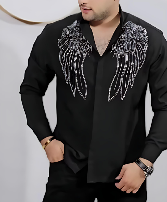 Black Sparkling Rhinestone Men's Shirt