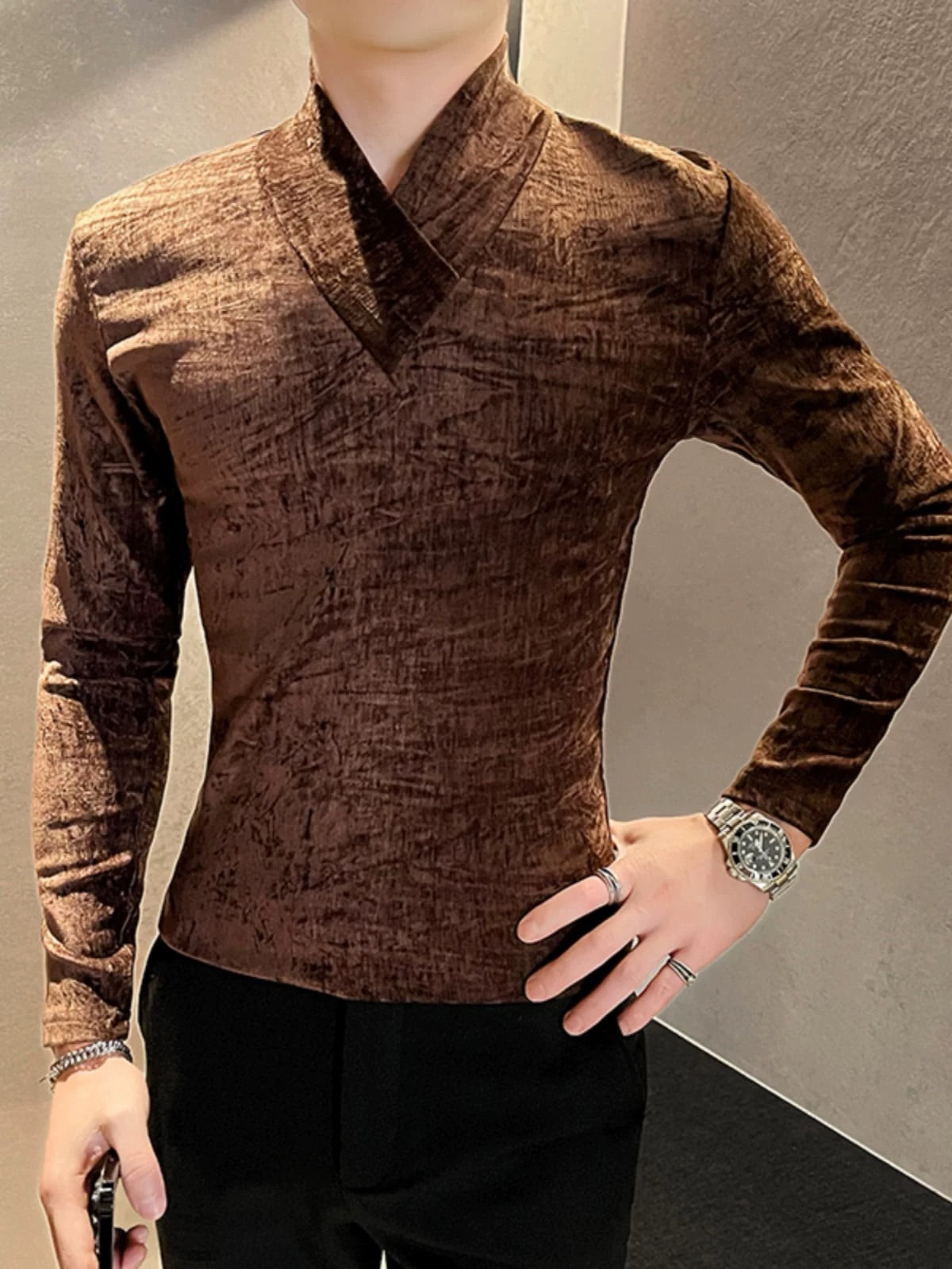 Men's Velvet Long-Sleeved Shirt