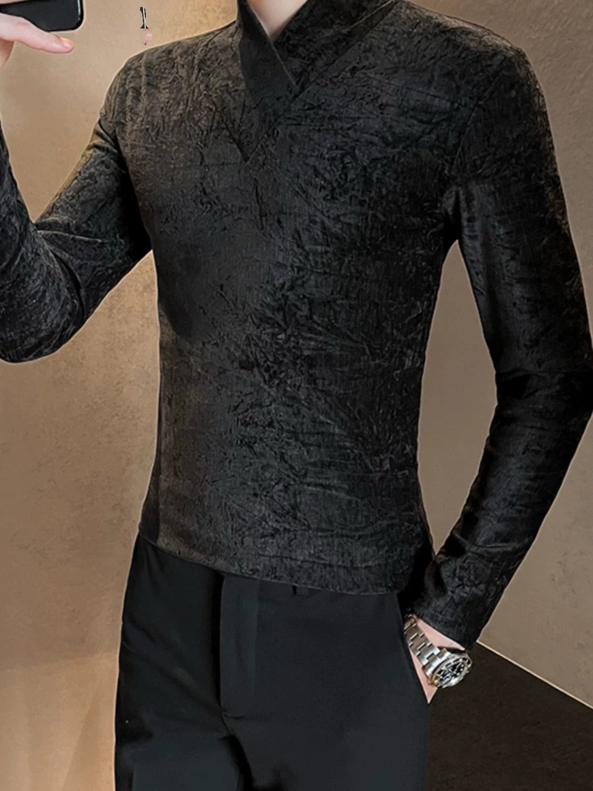 Men's Velvet Long-Sleeved Shirt