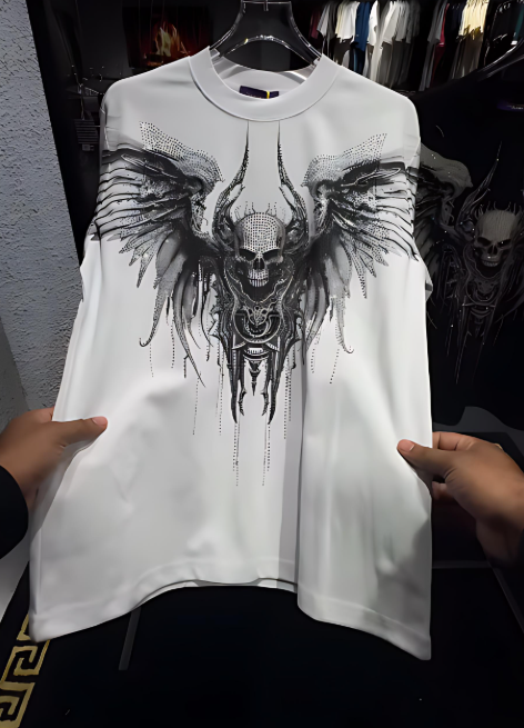 Skull Rhinestone Long-Sleeved Shirt