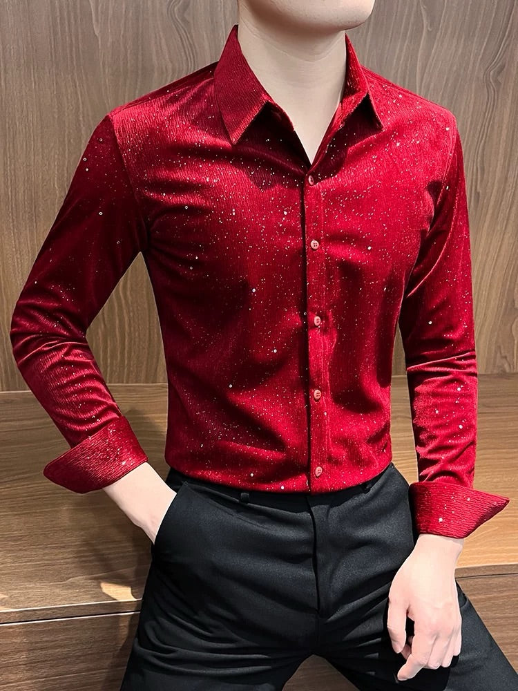 Men's Velvet Sparkling Rhinestone Shirt