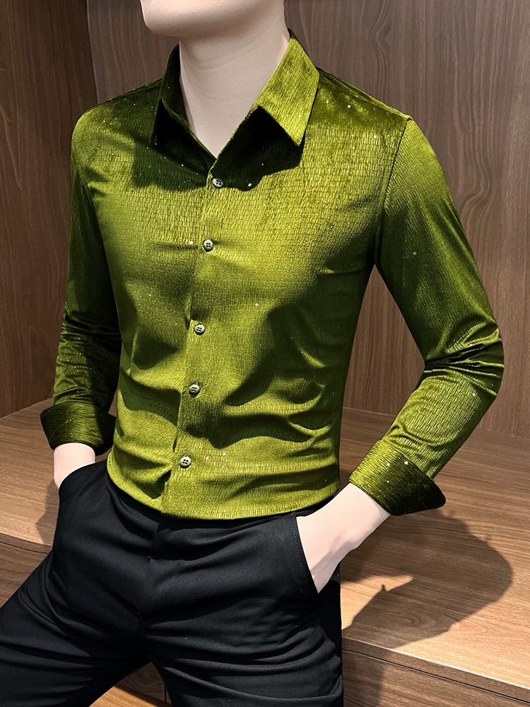 Men's Velvet Sparkling Rhinestone Shirt
