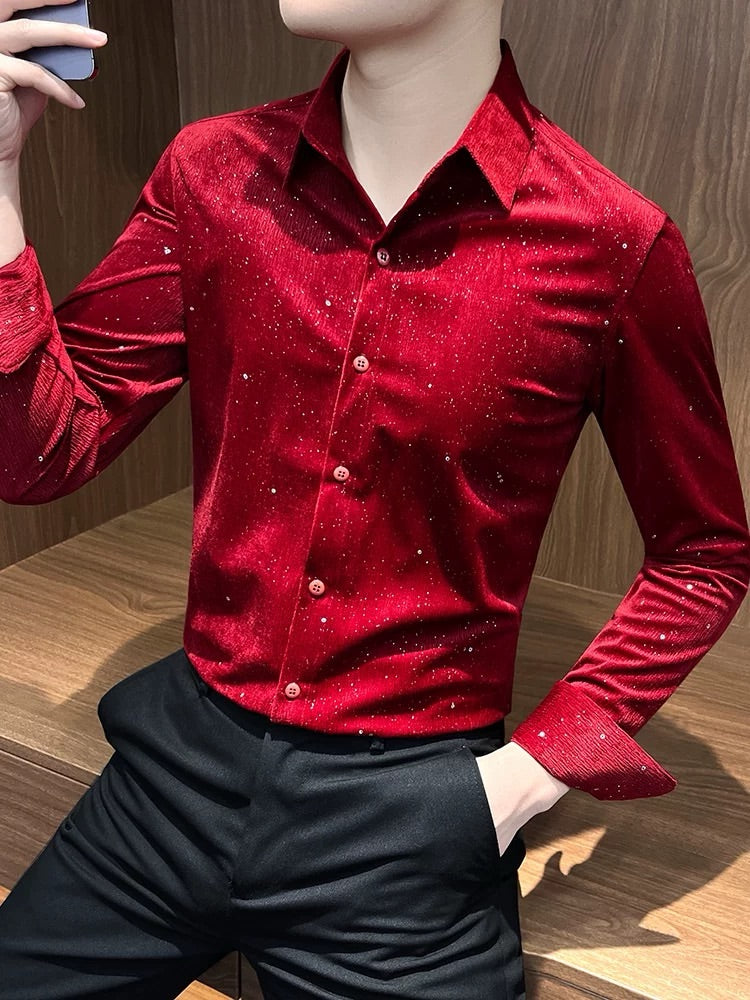 Men's Velvet Sparkling Rhinestone Shirt