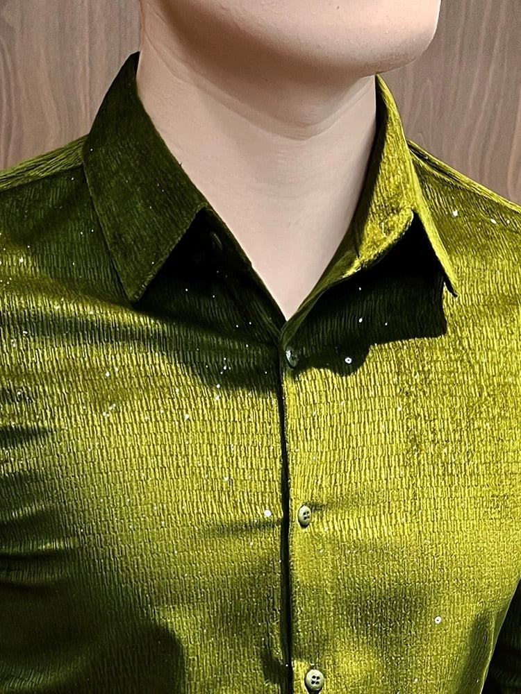 Men's Velvet Sparkling Rhinestone Shirt