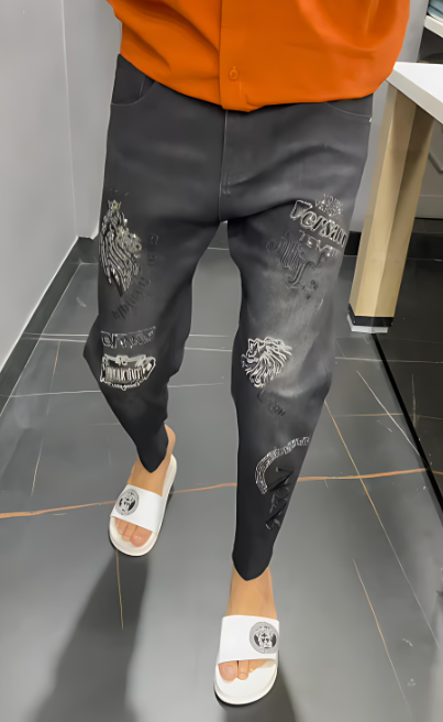 Men's Gray Jeans With Rhinestones