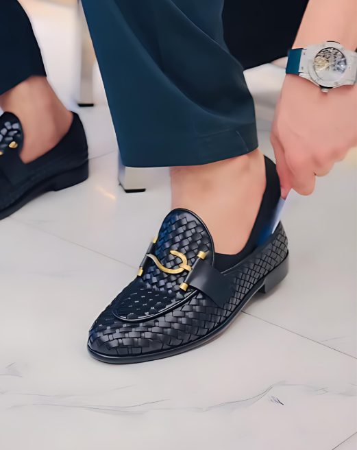 Men's Slip-On Woven Leather Shoes