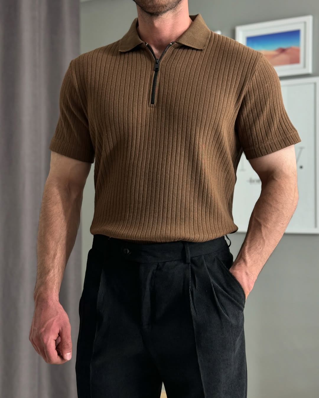 Men's Knitted Zipper T-shirt
