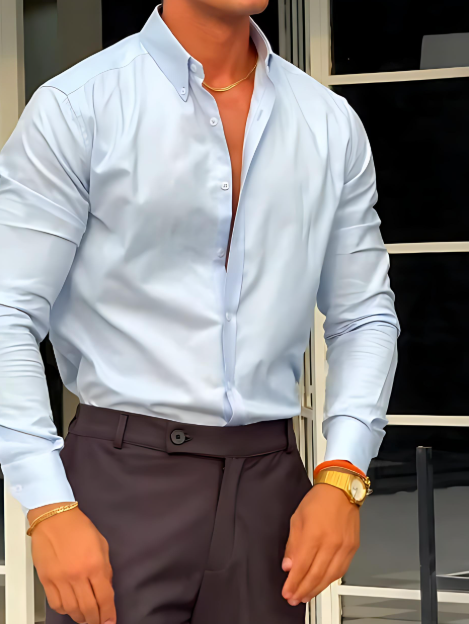Solid Color Men's Textured Shirt
