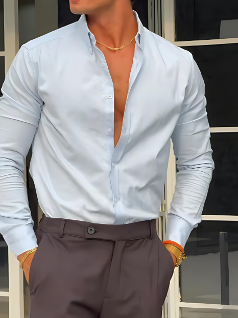 Solid Color Men's Textured Shirt