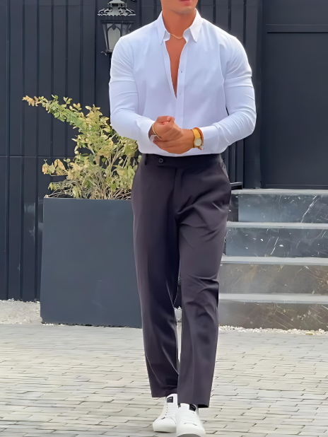 Solid Color Men's Textured Shirt