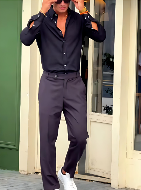 Solid Color Men's Textured Shirt