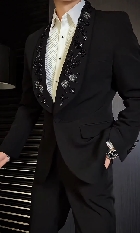 Men's Luxury 3D Embroidered Beaded Suit Jacket