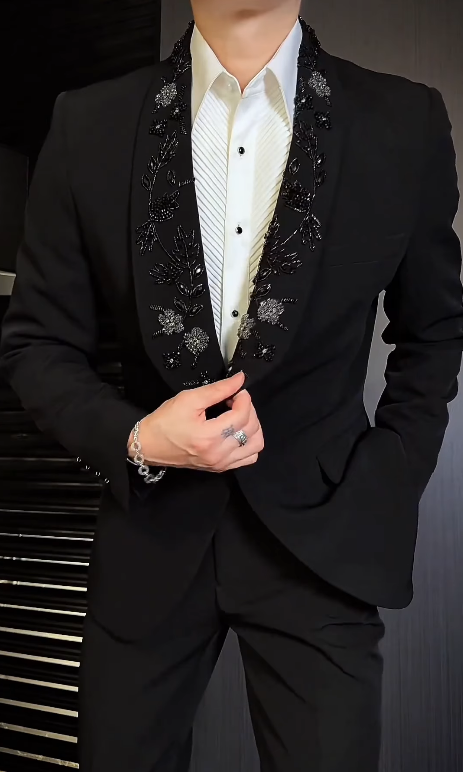 Men's Luxury 3D Embroidered Beaded Suit Jacket