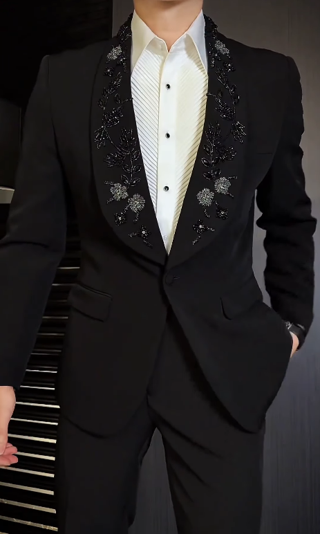 Men's Luxury 3D Embroidered Beaded Suit Jacket