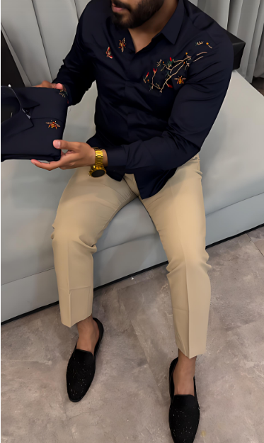 Men's Embroidered Long-Sleeved Shirt