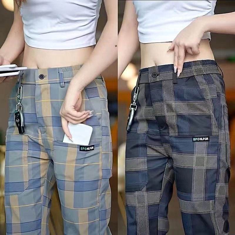 Men's Plaid Multi-Pocket Casual Pants