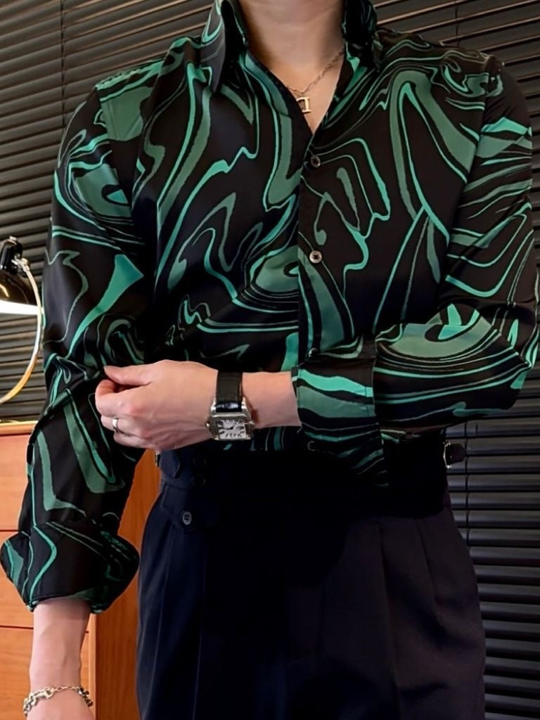 Men's Striped Print Long-Sleeved Shirt