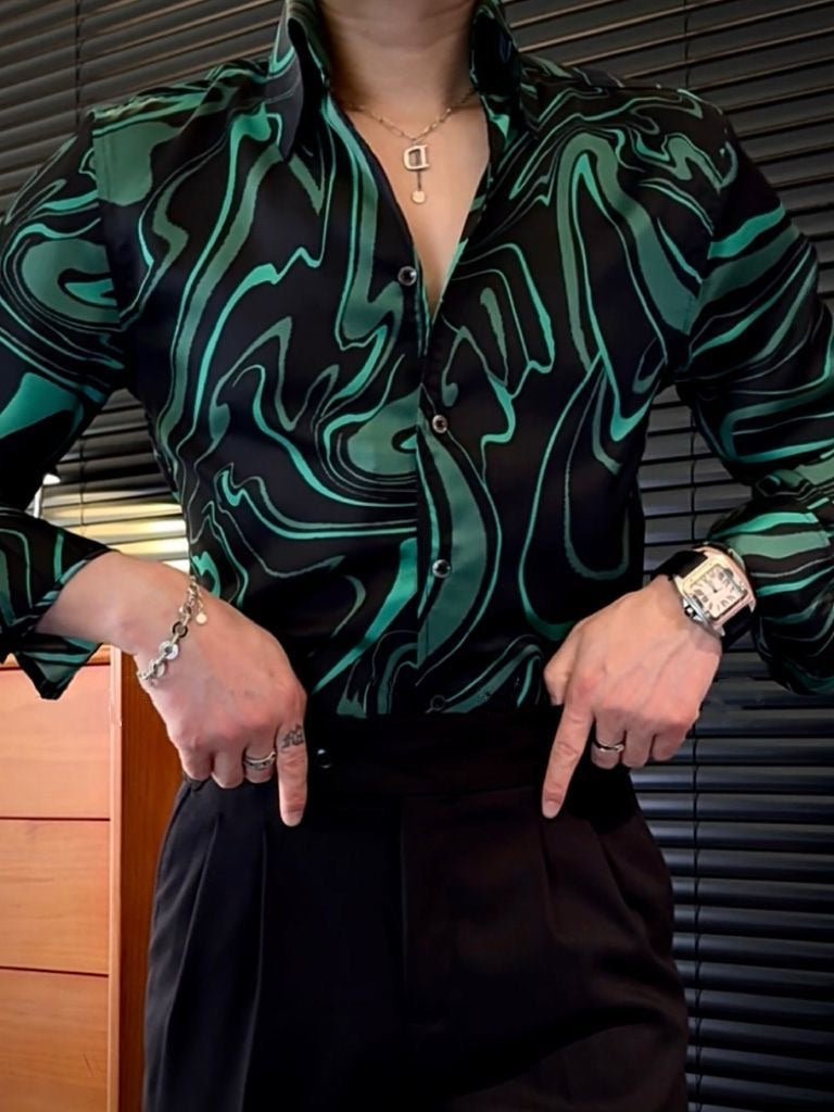 Men's Striped Print Long-Sleeved Shirt