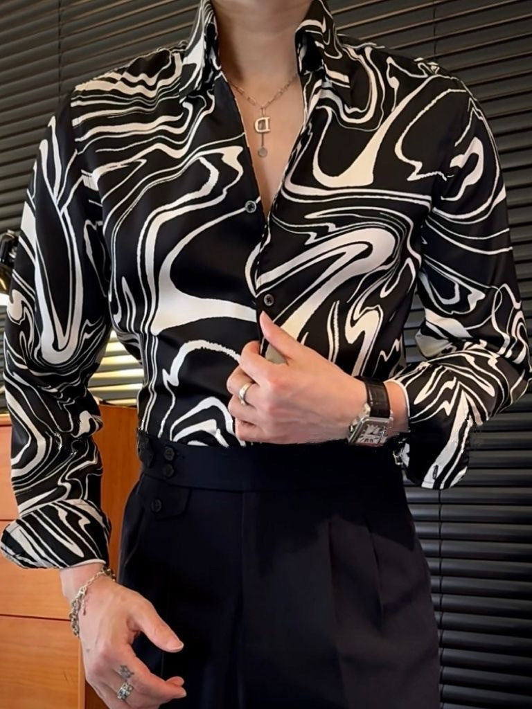 Men's Striped Print Long-Sleeved Shirt