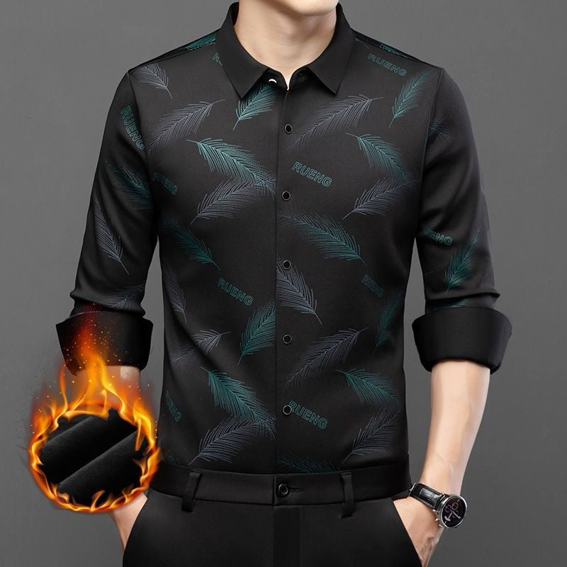 Men's No-Iron Fleece-Lined Long-Sleeve Shirt