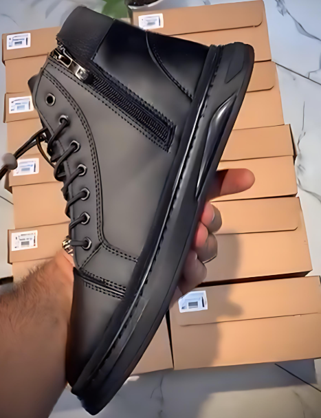 Men's Black Leather Side Zip Ankle Boots