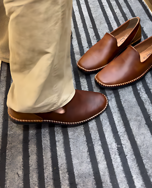 Men's Brown Soft Leather Flat Shoes