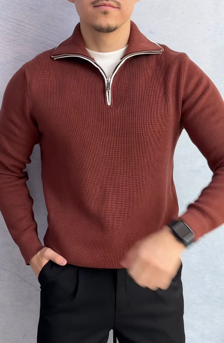 Men's Lapel Zipper Knitted Long Sleeves