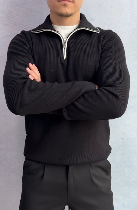 Men's Lapel Zipper Knitted Long Sleeves